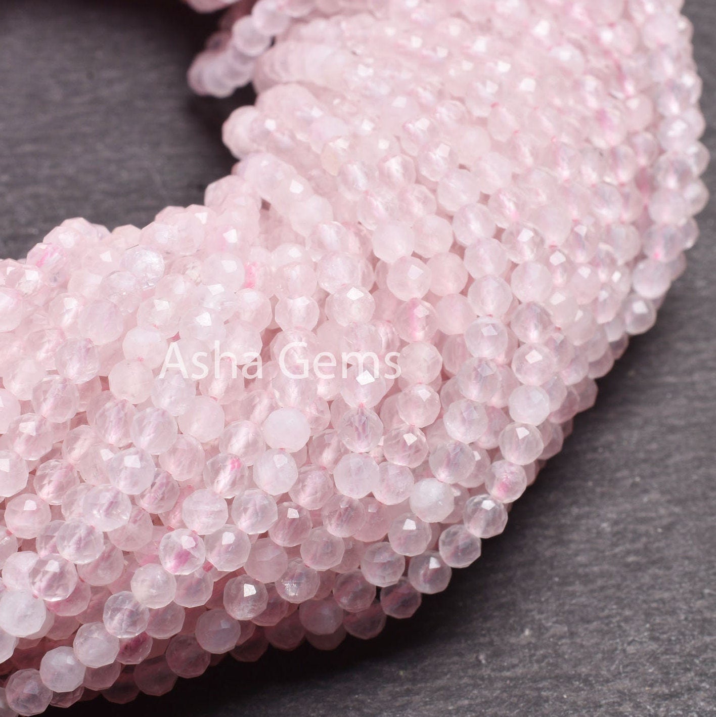 3.5 mm Natural Pink Rose Quartz Micro Faceted Round ball Beads, Fine Rose Quartz Machine Cut roundelle Gemstone Beads Rose quartz Jewelry