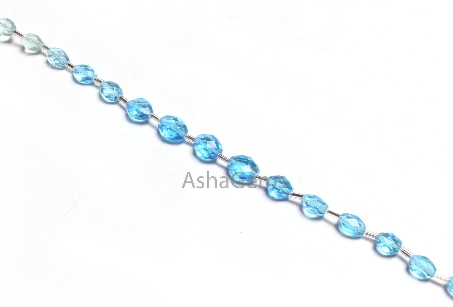 Beautiful Shaded Blue Topaz Color Hydro Oval Shape Checker Cut Beads,10" Blue Hydro faceted Oval Briolette handmade Beads Jewelry Craft SALE
