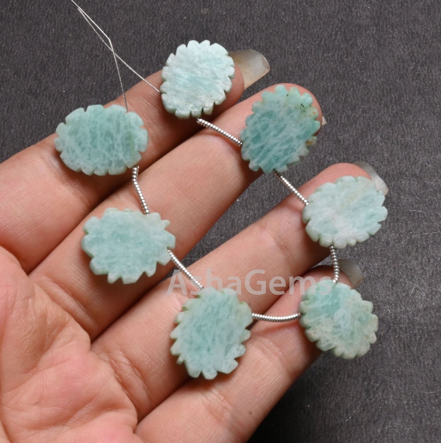 Fine Blue Amazonite Fancy Flat Rough Slice Carved Handmade Beads, Natural Amazonite Uneven Raw Polish Slice Gemstone Carving Beads Jewelry