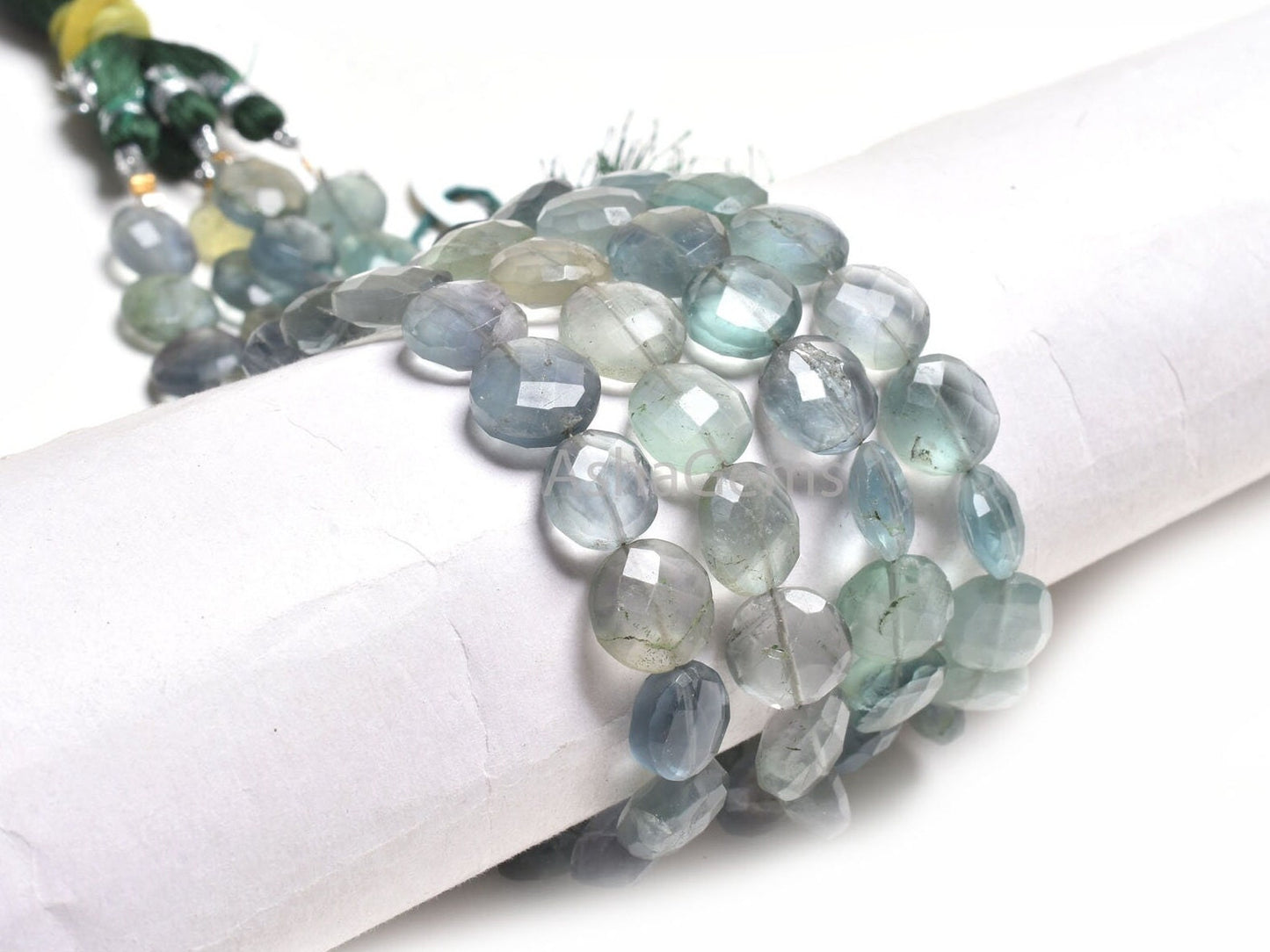 Shaded Green Fluorite Faceted Coin Straight Drill Gemstone Beads,8" Strand Natural Fluorite Coin Briolette Beads, Fluorite Bead Jewelry SALE