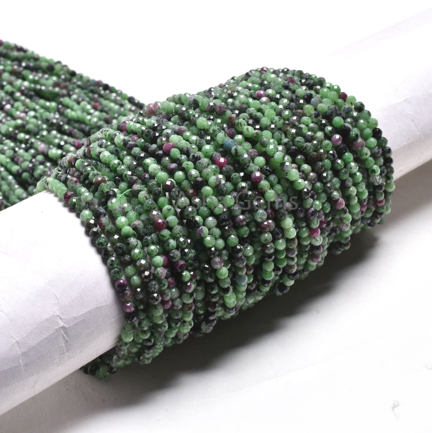 3.5mm Ruby Zoisite Faceted Rondelle Gemstone Beads, Natural Ruby Zoisite Machine Cut Beads Green Ruby Zoisite Bead Strand Jewelry Craft SALE