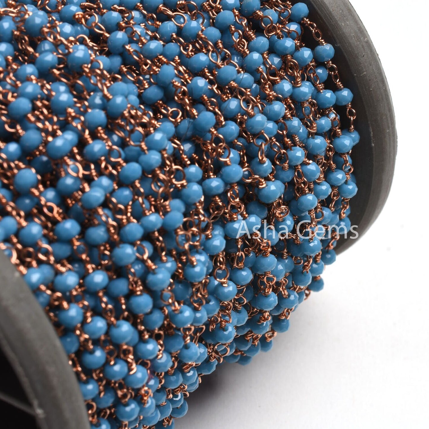 Beautiful Blue Turquoise Hydro Rondelle Micro Cut Beads Rosary Chain Rose Gold Plated Copper Wire Wrap handmade Chains Jewelry Necklace 3 mm