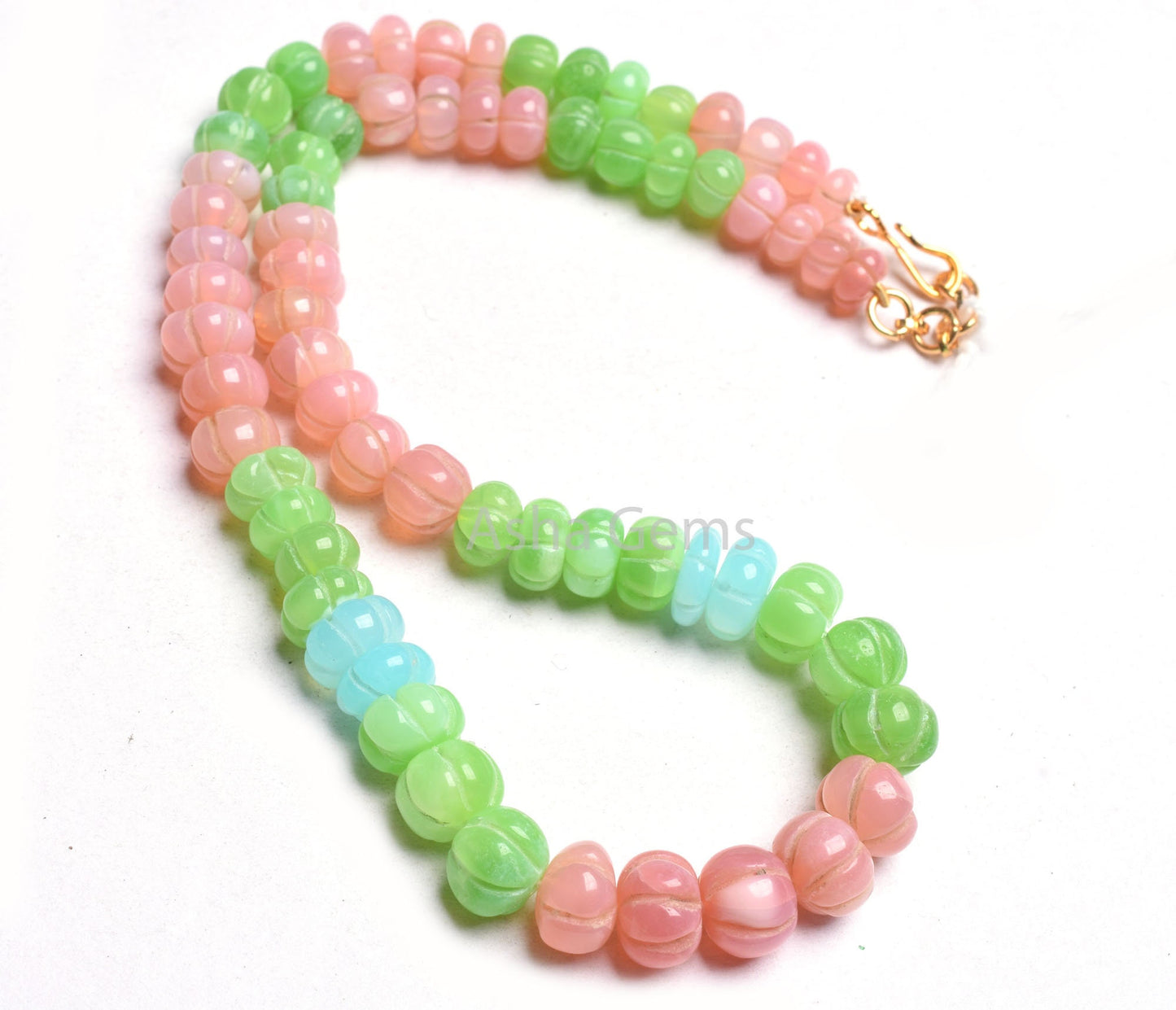 AAA Shaded Multi Pink Green Blue Opal Carved Watermelon Beads Necklace, Opal Carving Pumpkin Necklace Gemstone Opal Melon Hand Carve Jewelry
