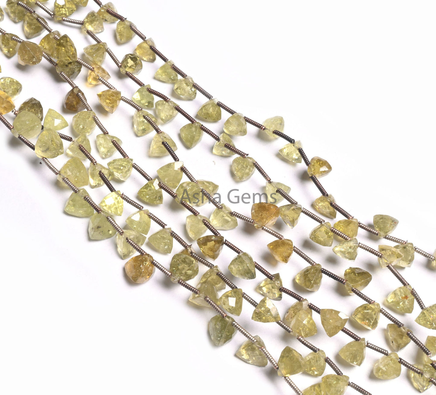 Natural Peridot fancy Pyramid Shape Beads,8"Green Peridot Side Drill Trillion Gemstone faceted Bead, Peridot Samosa Beads Jewelry Craft SALE (AG 18538)