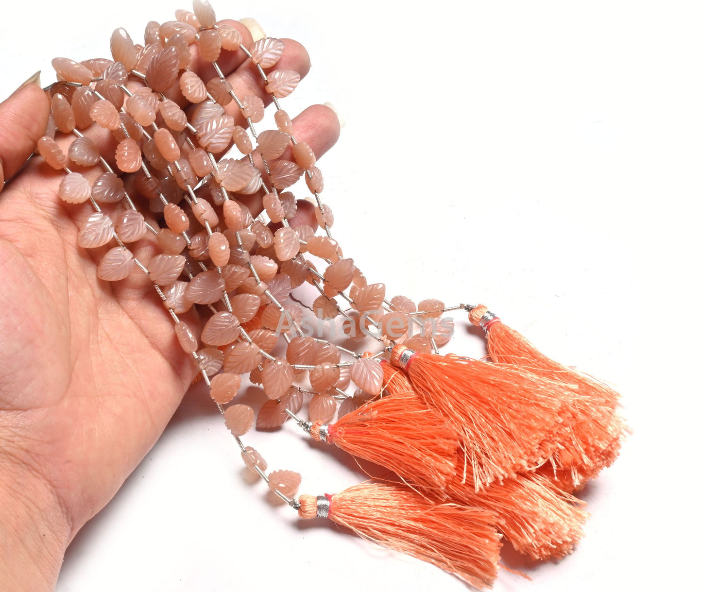AAA Quality Peach Moonstone Leaf Shape Carving Beads,Natural Moonstone Fancy Carved Pear Briolette Side Drill Gemstone Handmade Bead Jewelry