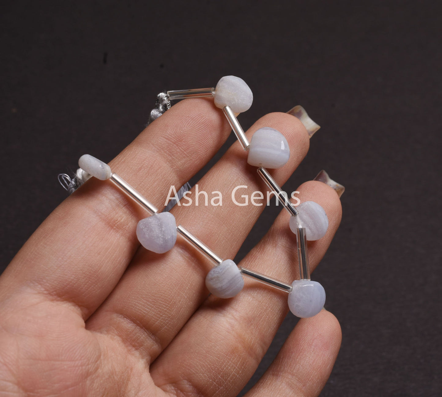 Natural Blue Lace Agate Heart Shape Gemstone Beads,8-10.5 mm Agate Un Polish Mat Finish Preform Heart Beads, Blue Lace Agate Handmade Beads