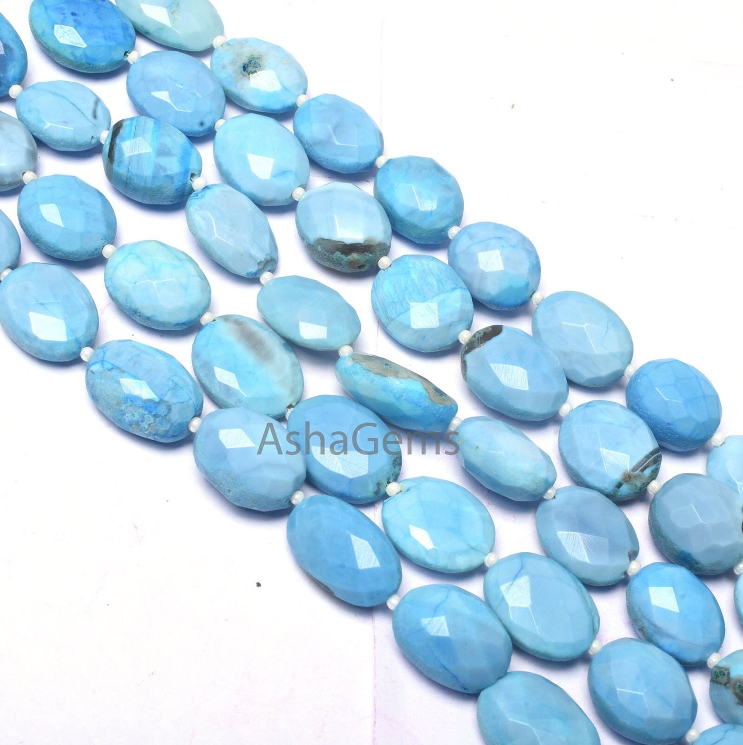 Beautiful Blue Opal Faceted Oval Shape Beads, Turquoise Blue Opal Gemstone Beads Opal Handmade Indian Cut Bead For Jewelry Making Craft SALE