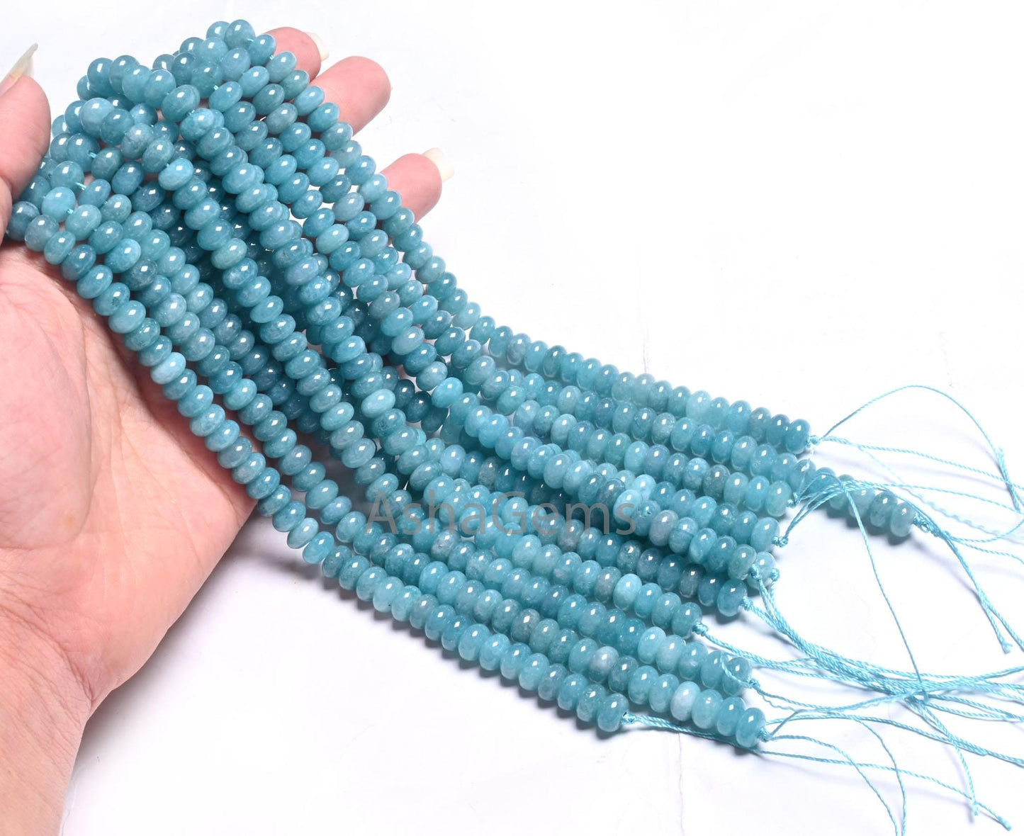 8mm Fine Neon Blue Color Jade Quartz Smooth Rondelle Shape Beads, Off Blue Quartz Plain Gemstone Loose Quartz Bead Jewelry Making Craft SALE