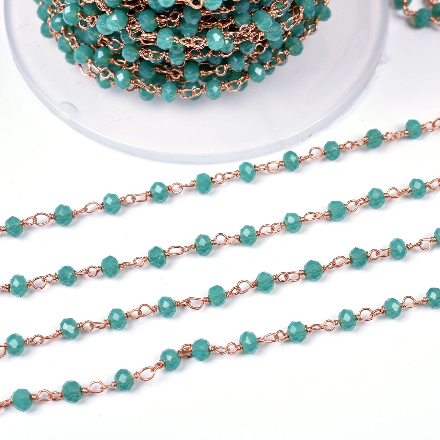 Beautiful Amazonite Hydro Rondelle Beads Rosary Chain, Gold,Rose Gold Plated Copper Wire Wrap Micro Cut Beaded Chain Necklace Jewelry Making