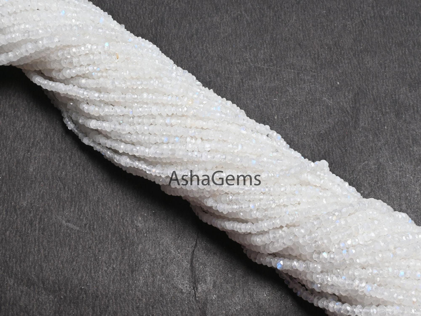 Natural Rainbow Moonstone Faceted Rondelle Shape Beads,13" Strand Blue Fire Rainbow Indian Machine Cut Beads, AAA White rainbow Bead Jewelry (AG-15179)