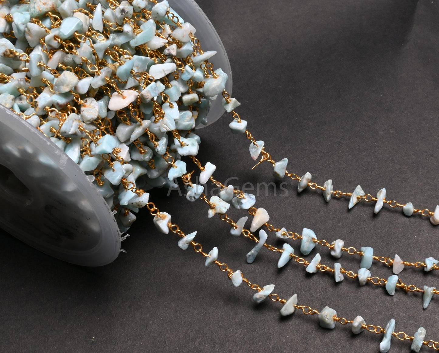 3,5,10,25,Ft Natural Blue Larimar Uncut Chip Beads Rosary Chain Gemstone Beads Chain,Smooth Nugget Beaded Chain,Gold Plated Wire,Finding,
