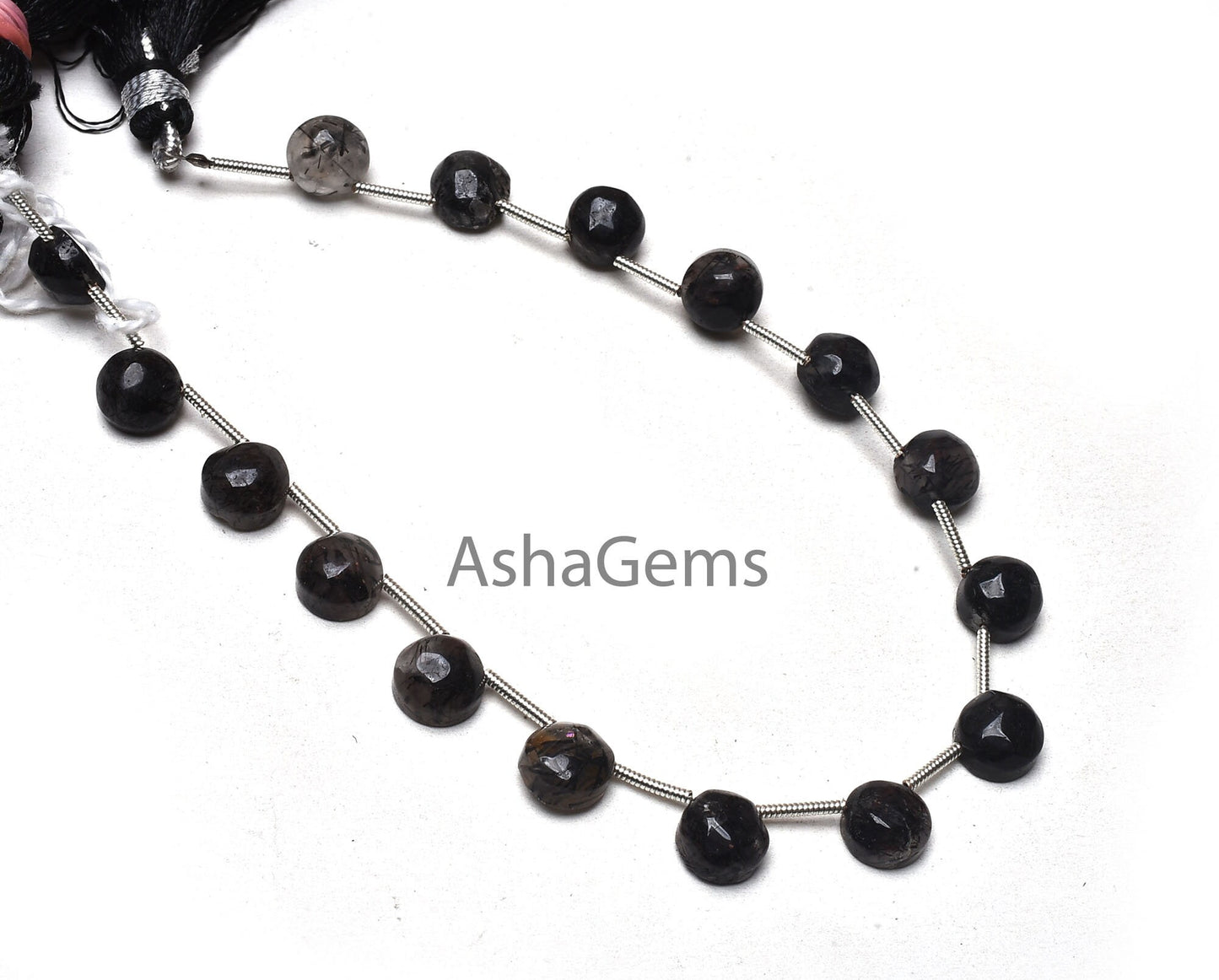 7.5-8 mm Black Rutile Smooth Round Cabochon Side Drill Beads, Natural Rutile Fancy Beads 1 Side Flat table Round Cab Gemstone Beads Jewelry