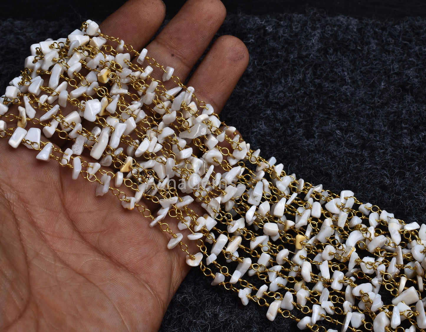 Natural White Opal Uncut Chip Beads Rosary Chain Gold Plated Wire Wrap Opal Gemstone Beaded Chain Handmade Rosary Necklace making Jewellrey