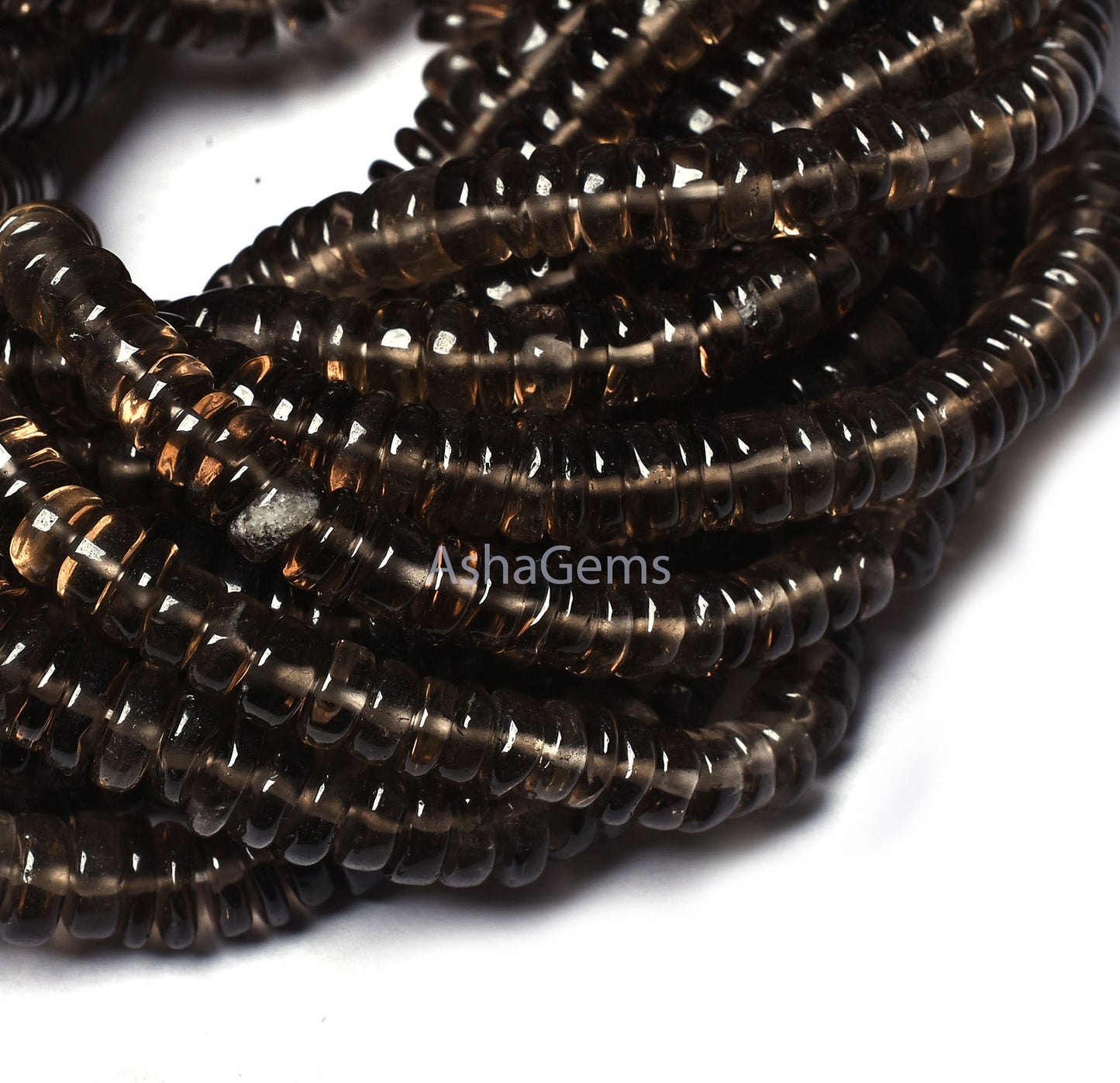 16" Strand Natural Smoky Quartz Smooth Heishi Tyre Shape Gemstone Beads, Fine Smoky Tyre Beads Plain Loose Beads For Jewelry Making Crafts