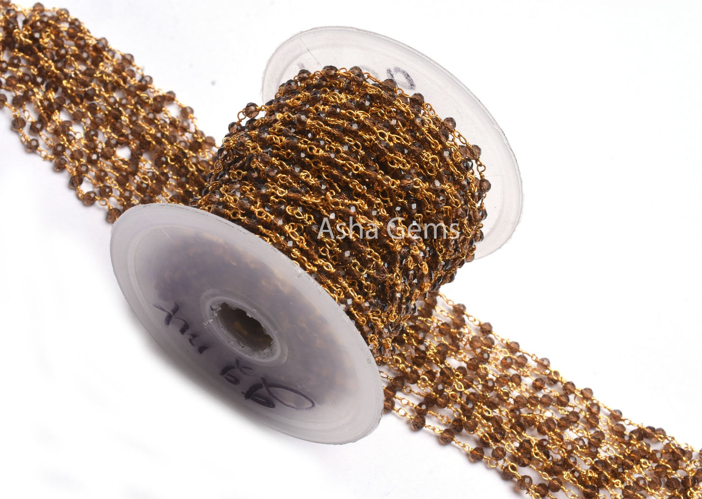 Beautiful Smoky Quartz Hydro faceted Beads Rosary Chain, Rosary Micro Cut Beaded Chain Gold Plated Wire Bulk Roll Jewelry Making Chains SALE
