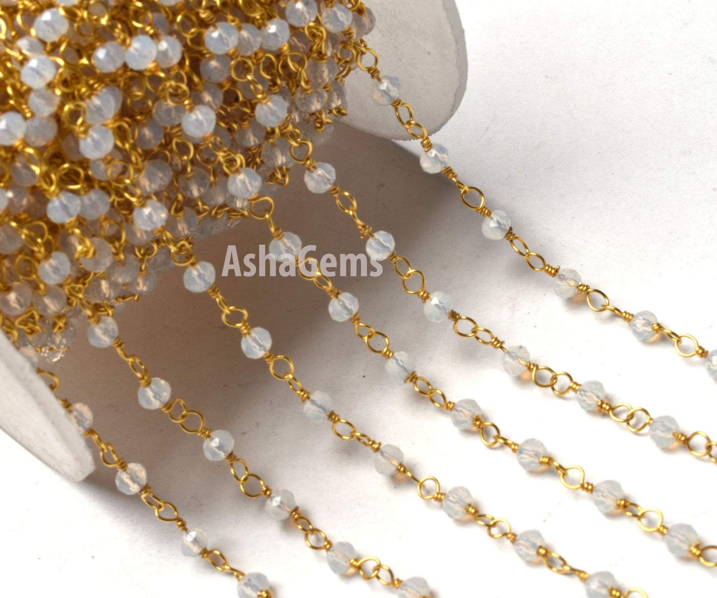 Rainbow Moonstone Hydro Beads Rosary Chains,3,5,10,25,50 Ft Roll Bulk,Beautiful Gold Plated Wire,Faceted Rondelle Beads Chain,jewelry Making
