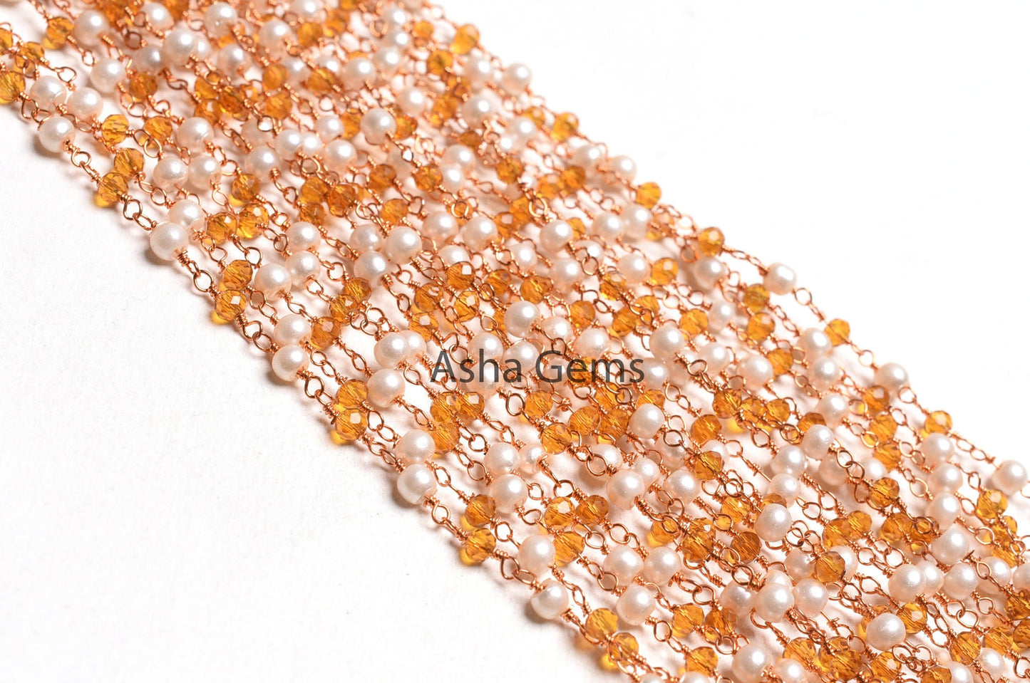 Fine White Pearl citrine Quartz Hydro Faceted Rondelle Beads Rosary Chain Rose Gold plated Wire Wrap Roll Beaded Chain Jewelry Making Crafts