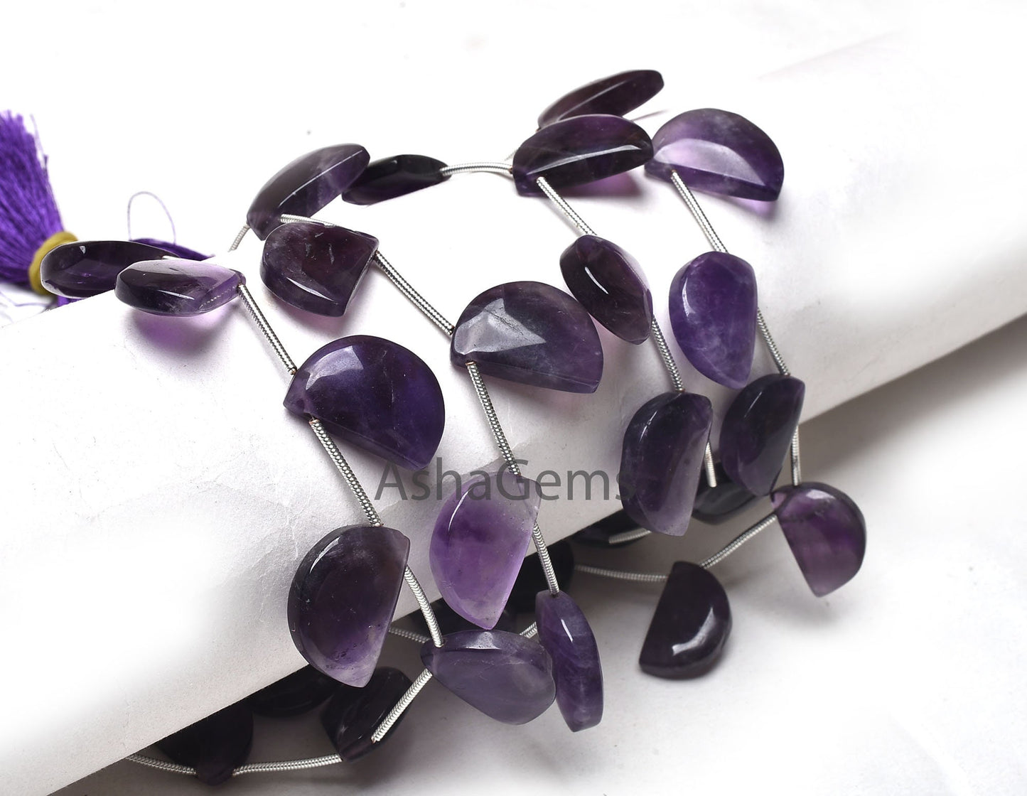 Natural Purple Amethyst Smooth Fancy Shape Beads,7"Strand African Amethyst Fancy D Shape Bead Gemstone Amethyst half Moon Beads Jewelry SALE