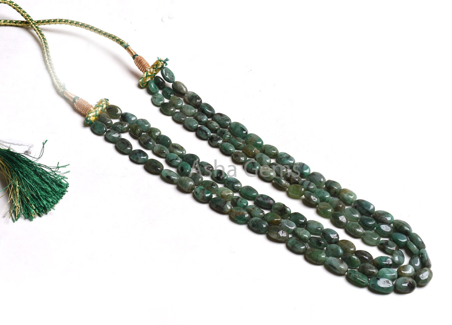 Beautiful Emerald Smooth Oval Gemstone Beads Necklace,7x9-8x12mm Green Emerald Plain Uneven Oval Bead,3 Strand Necklace Emerald Bead Jewelry
