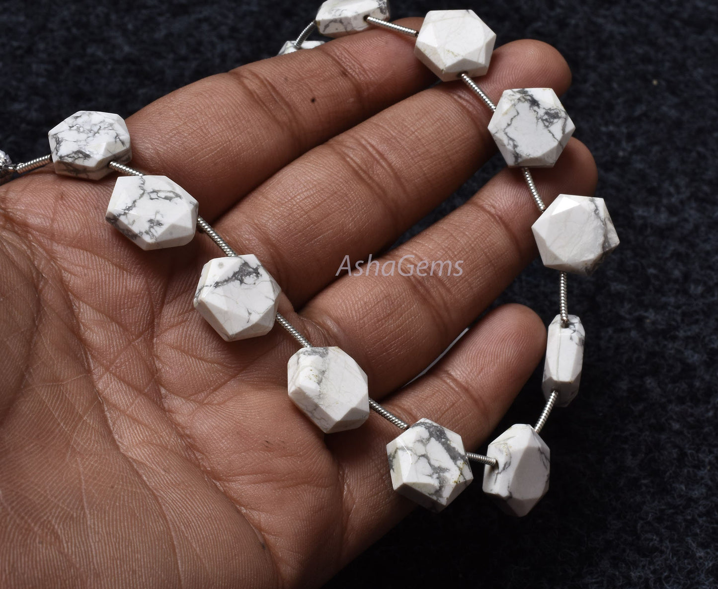 12 Piece strand Howlite Faceted Fancy Shape Gemstone beads, White Howlite Hexagon Beads, howlite 6 Corner Briolette Bead For Jewelry crafts