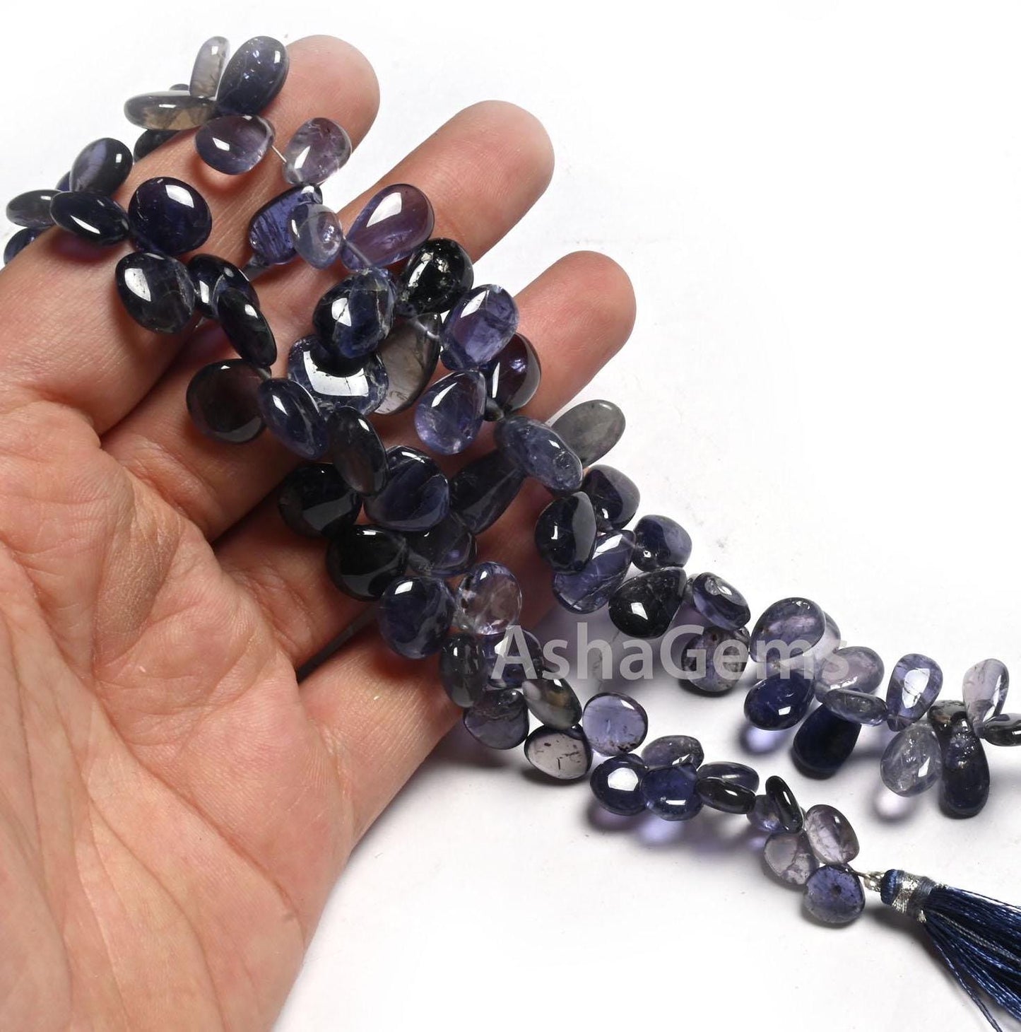 Beautiful Natural Iolite Smooth handmade Gemstone Beads, Fine Blue Iolite Heart, Pears Side Drill Beads,8" Fine Iolite Beads Jewelry makings