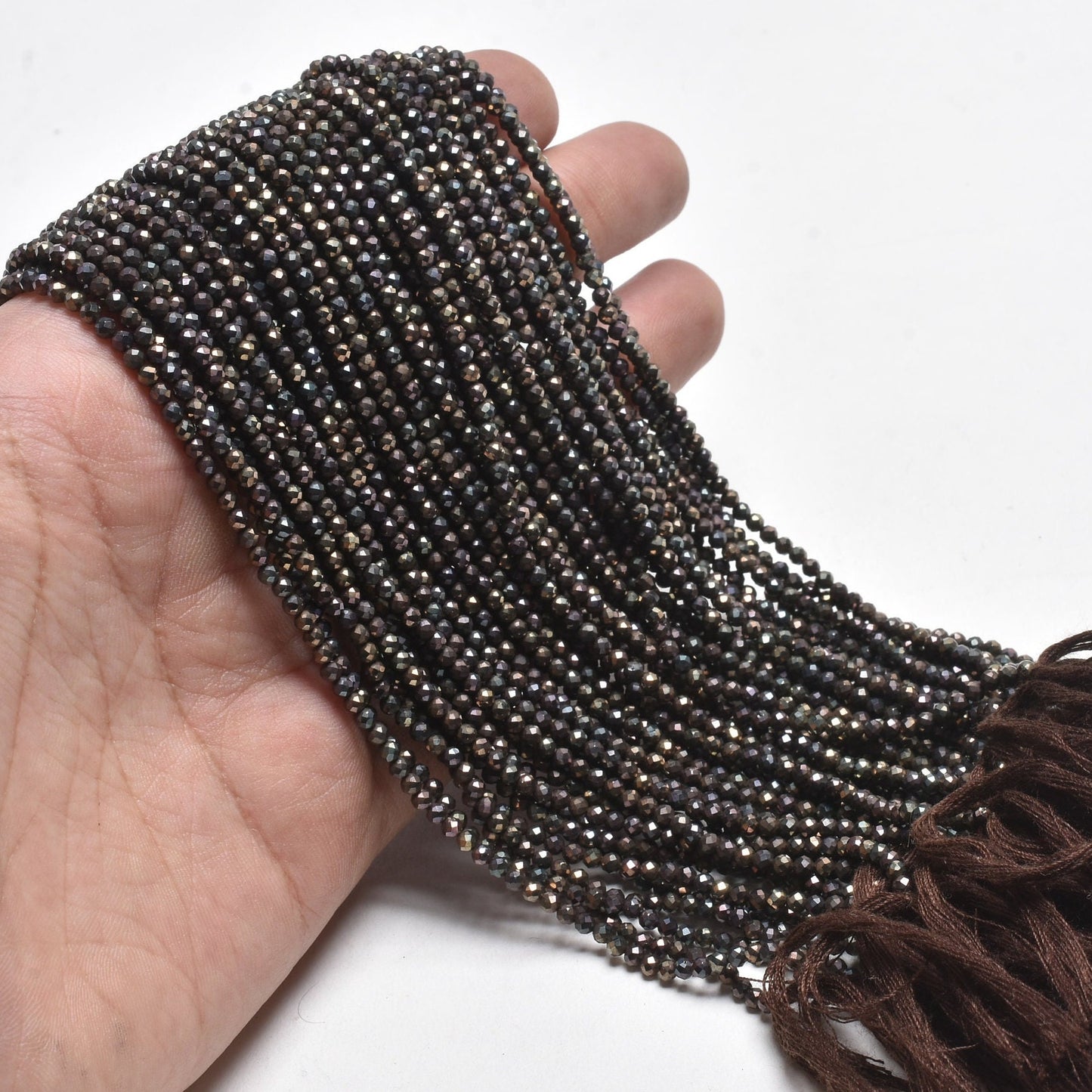 AAA Natural Black Spinal Copper Mystic Coated Micro Cut Beads,2.5mm Spinel Machine Cut Faceted Rondelle Beads, Spinel Tiny Bead Jewelry SALE