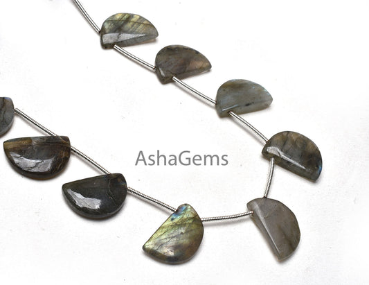 Natural Labradorite smooth Fancy Shape Beads,8"Strand Multi Flash labradorite plain Handmade D Shape Bead, Black Rainbow Half Moon Bead SALE