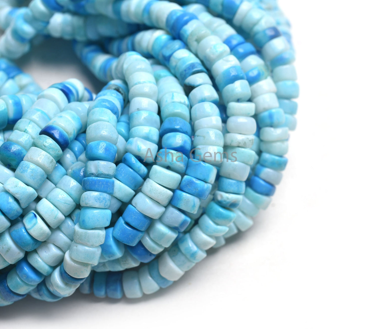 16" Strand Turquoise Color Blue Opal Smooth Tyre Beads, Shaded Blue Opal Plain Handmade Heishi Tyre Beads, Opal Wheel Gemstone Bead Jewelry