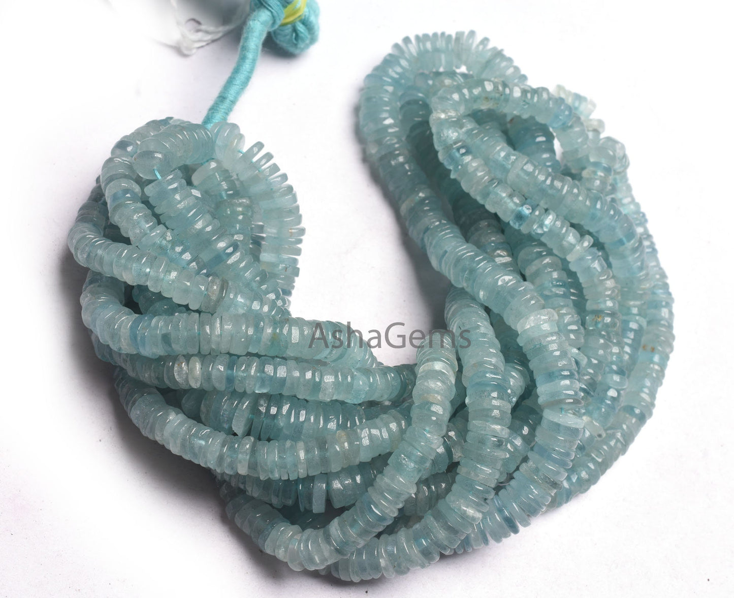 Beautiful Blue Aquamarine Tyre Shape Gemstone Beads, Natural aquamarine Beads, Aquamarine Smooth heishi Tyre Beads Handmade Wheel Beads SALE
