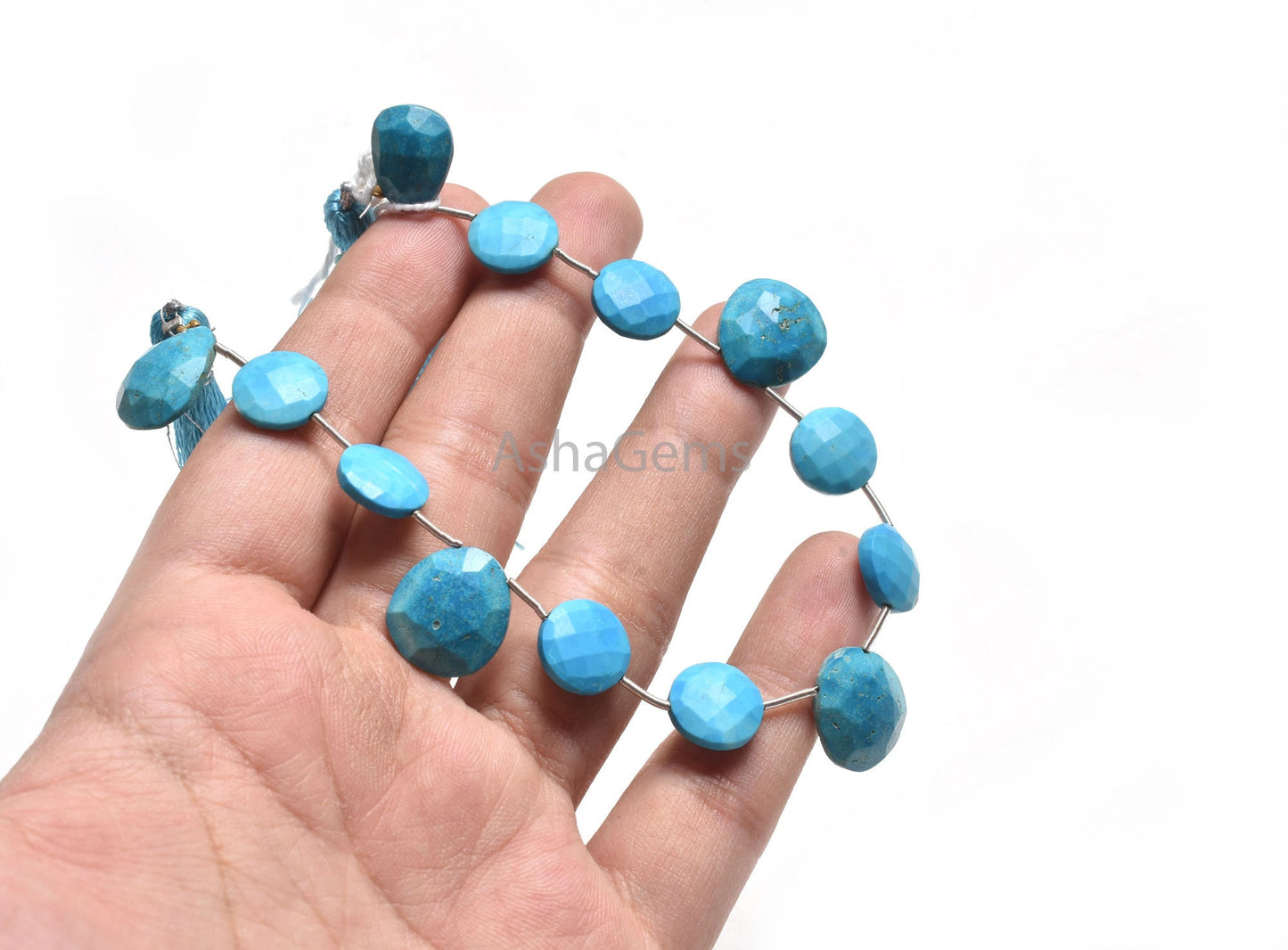 Fine Turquoise Howlite Faceted Coin+ Heart Shape Faceted Beads,8" Blue Turquoise Fancy Shape Gemstone Beads, Howlite Turquoise Beads Jewelry