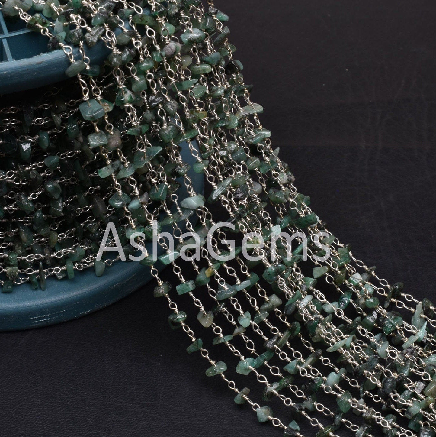 Natural Green Emerald uncut chip Beads Rosary Chain Silver Plated Wire Wrap Emerald Chip Beaded handmade Chains For Jewelry Necklace Crafts