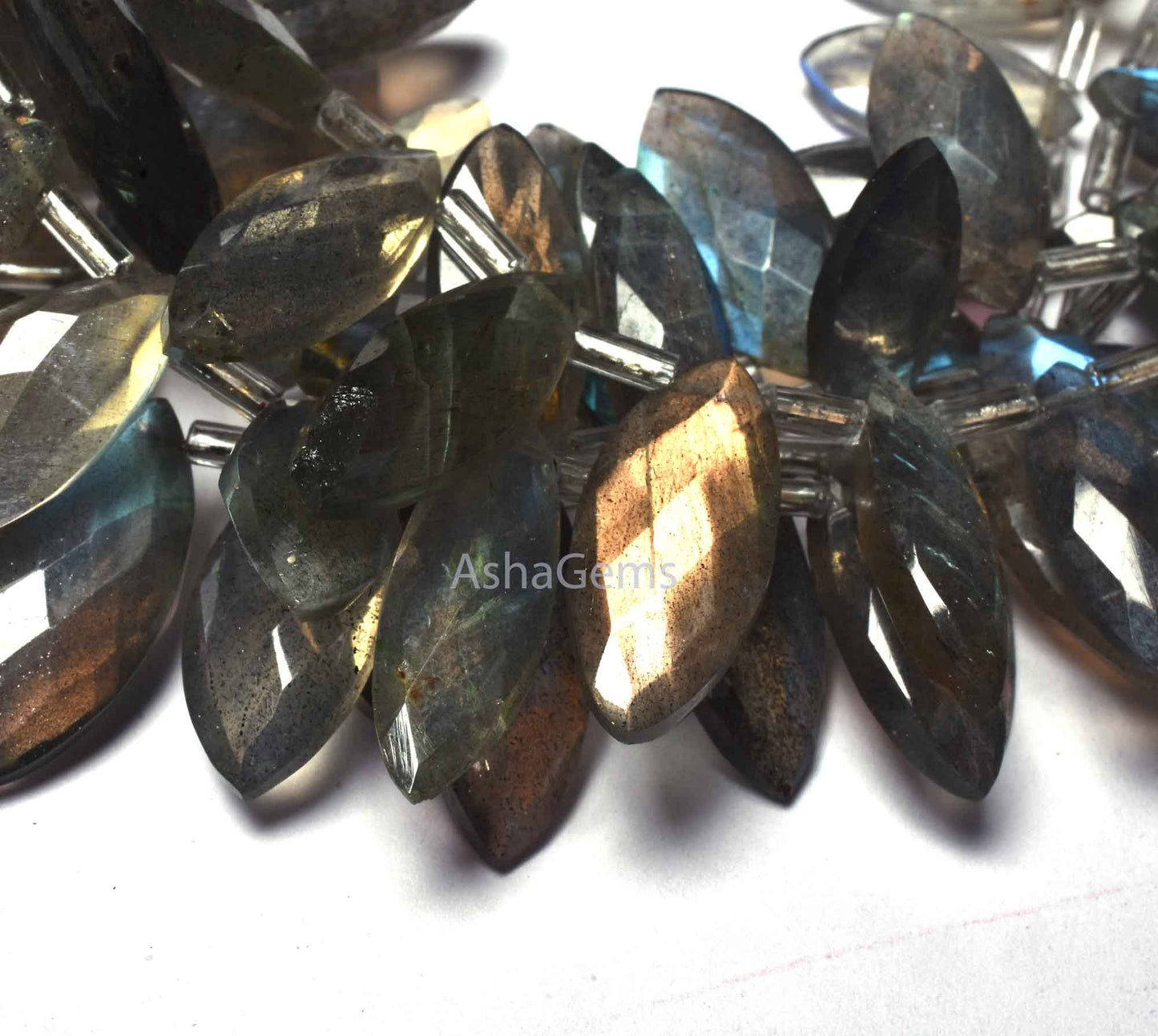 Natural Blue Fire Labradorite Marquise Shape Beads Faceted Briolettes Beads Gemstone,6" Strand Labradorite Gemstone Beads For Jewelry Making