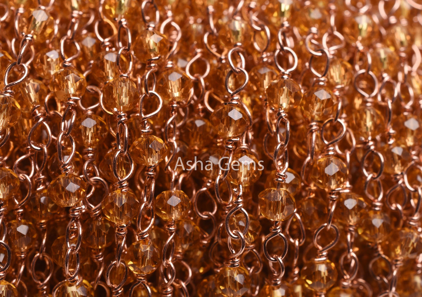 Beautiful Brown Quartz Hydro Faceted Rondelle Beads Rosary Chain By Feet,3mm Rose Gold Plated Copper Wire Wrap handmade Chain Jewelry making