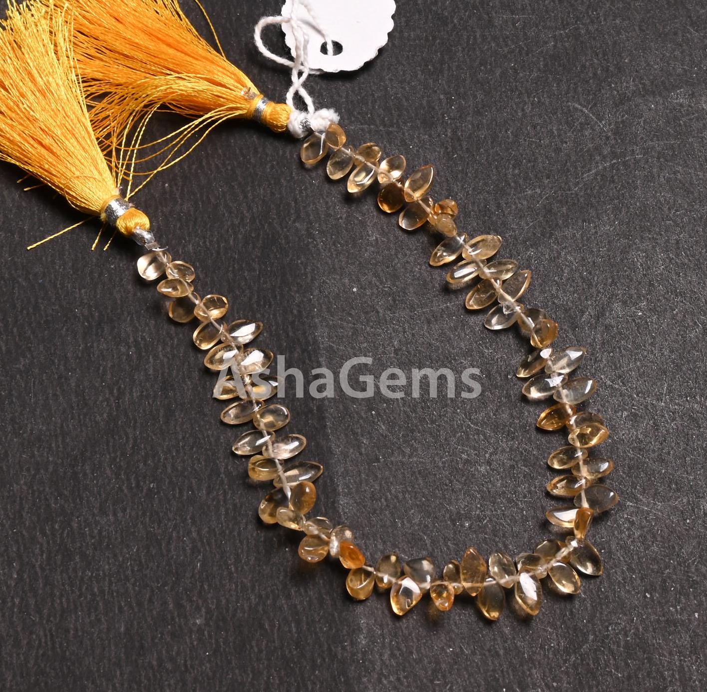 Natural Yellow Citrine Smooth Marquise cabochon Side Drill Beads,8" Fine Citrine Quartz Plain Handmade Marquise Gemstone Beads Jewelry Craft
