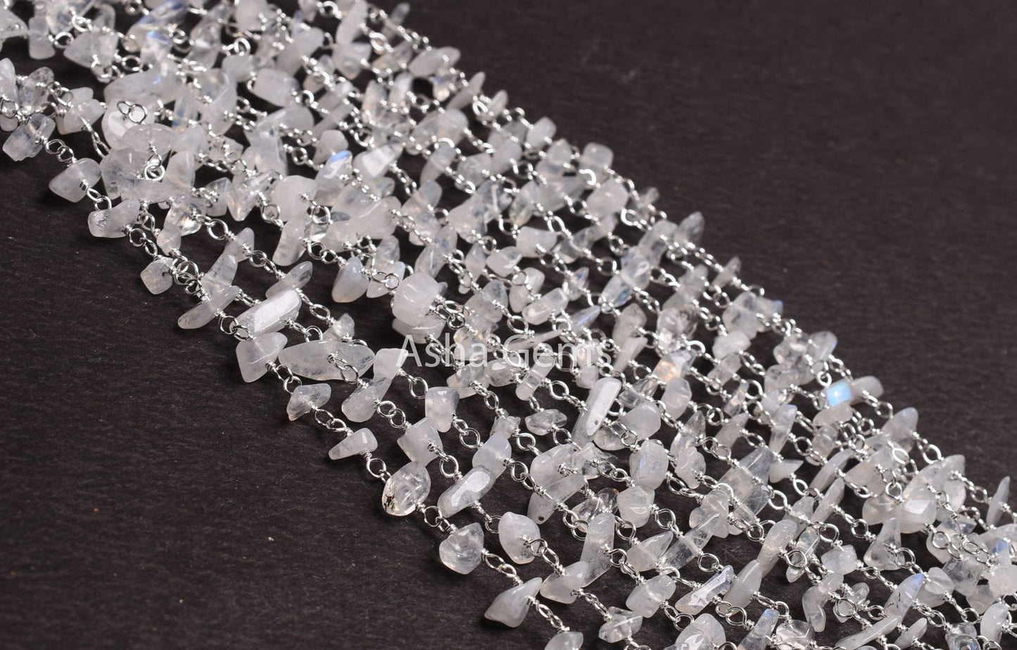 Natural Rainbow Moonstone Uncut Chips Beads Rosary Chain Silver,Gold Plated Wire Bulk Roll Beads Chain Jewelry Making Tiny Nugget Bead Chain