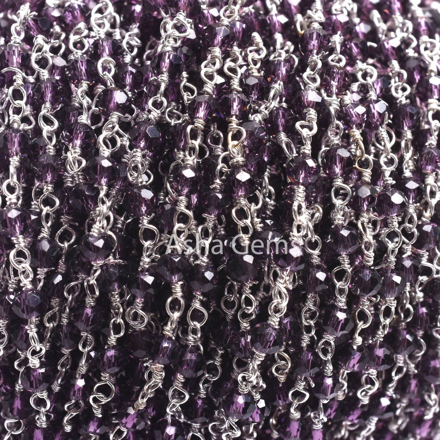 1,5,10,50 Feet Chain Purple Amethyst Hydro Faceted Rondelle Beads Rosary Chain 3-3.5 mm Silver Plated Jewelry Crafts, Purple Crystal Chain