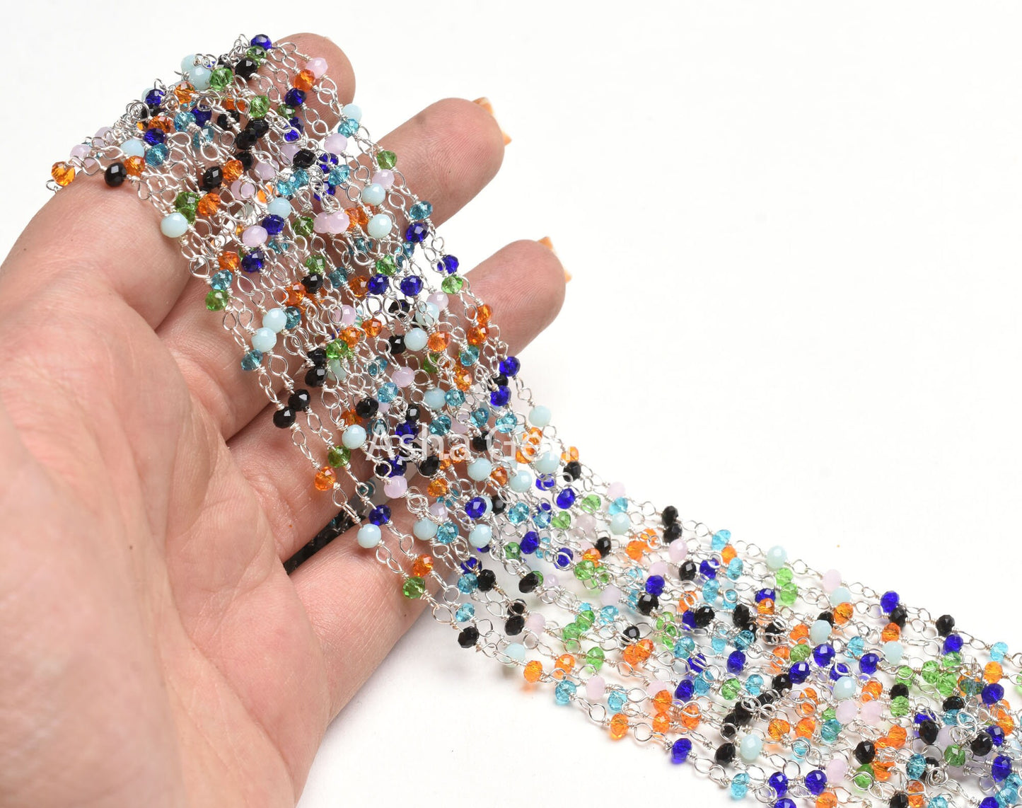 Beautiful Multi Color Disco Hydro Beads Rosary Chain By Feet, Mix Color Micro Cut Rondelle Chain Silver Plated Wire Wrap Chain Jewelry Craft