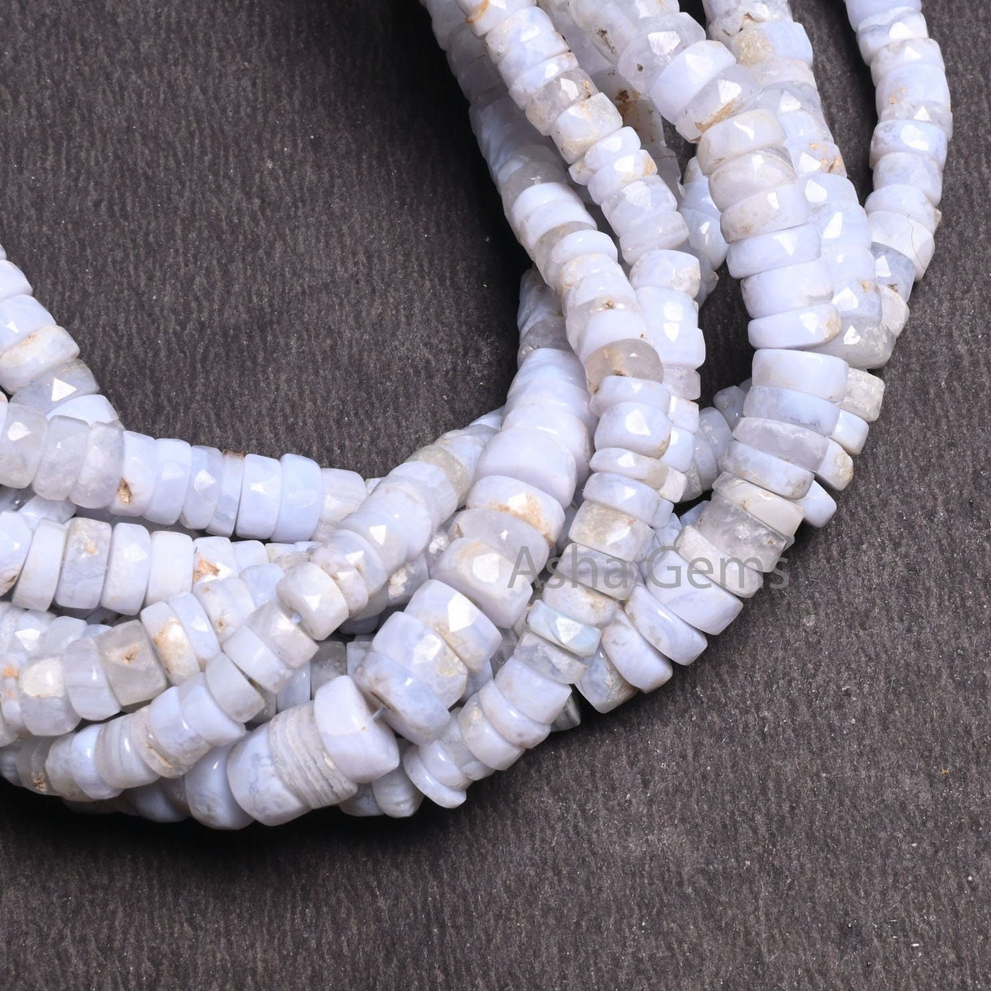 Natural Blue lace Agate Faceted Tyre Gemstone Loose Beads,16" Strand Blue Lace Agate Indian Cut Flat Wheel Shape Beads Jewelry Making Crafts