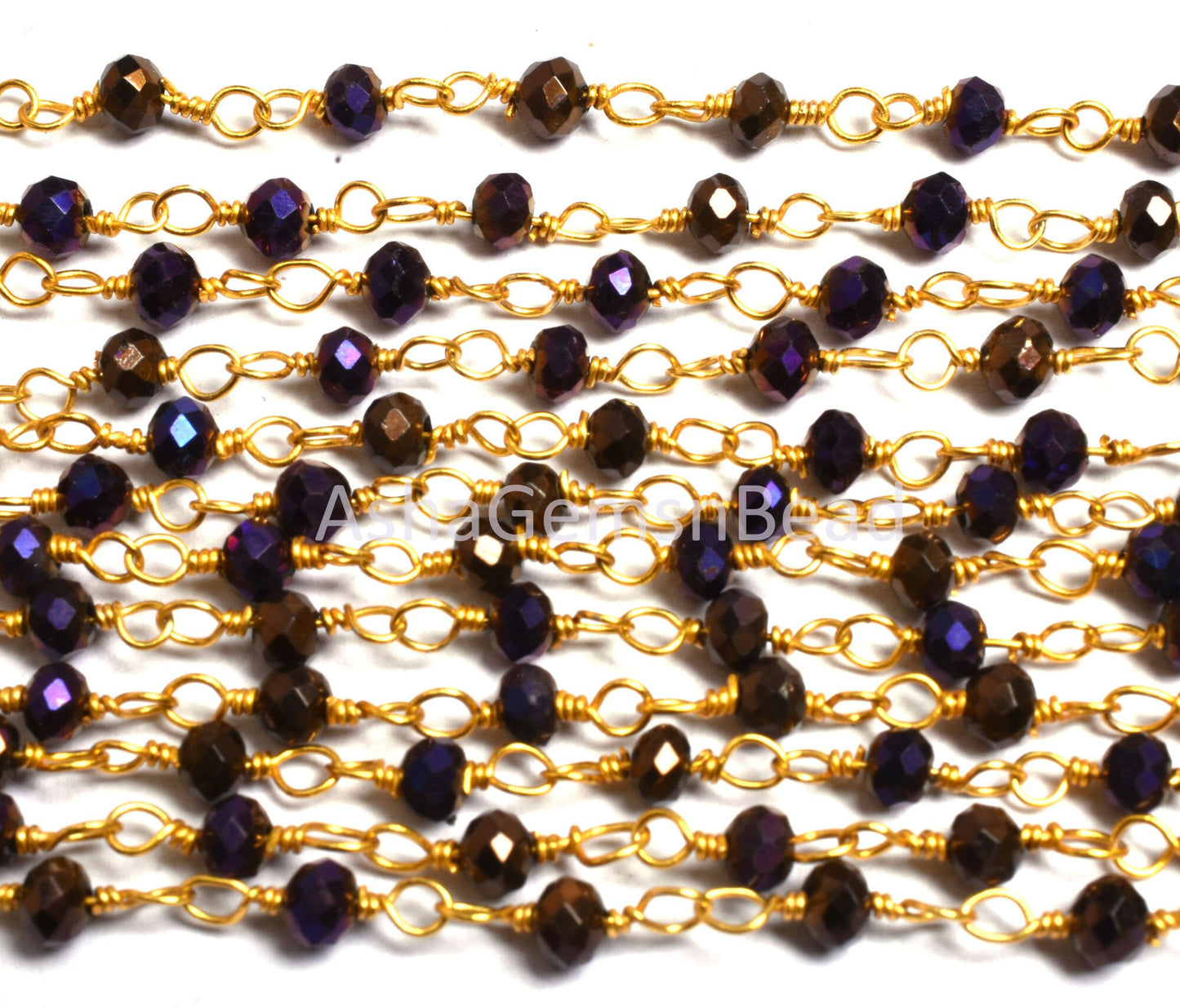 3,10,50 Foot Purple Mystic Pyrite Hydro Faceted Rondelle Beads Rosary Chain Gold Plated Wire Wrapped Beaded Chain Jewelry Making Crafts SALE