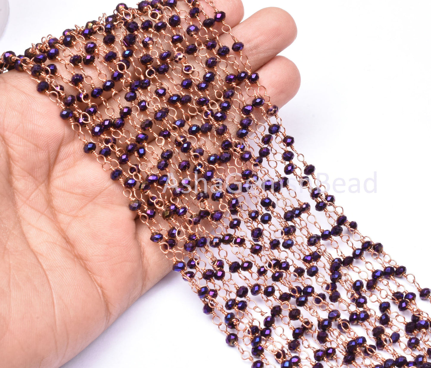 Beautiful Purple Mystic Pyrite Hydro Faceted Rondelle Beads Rosary Chain Rose Gold Plated Copper Wire Wrap handmade Chain Jewelry Making,3mm