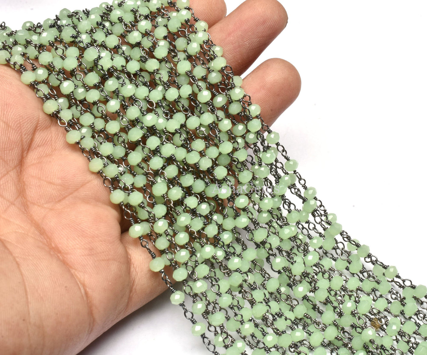 3,5,10,25 Feet,Aqua Quartz Rondelle Faceted Hydro Beaded Rosary Chain,Black Metal Plated Wire,Jewelery Making,Finding, Size 3-3.5 mm