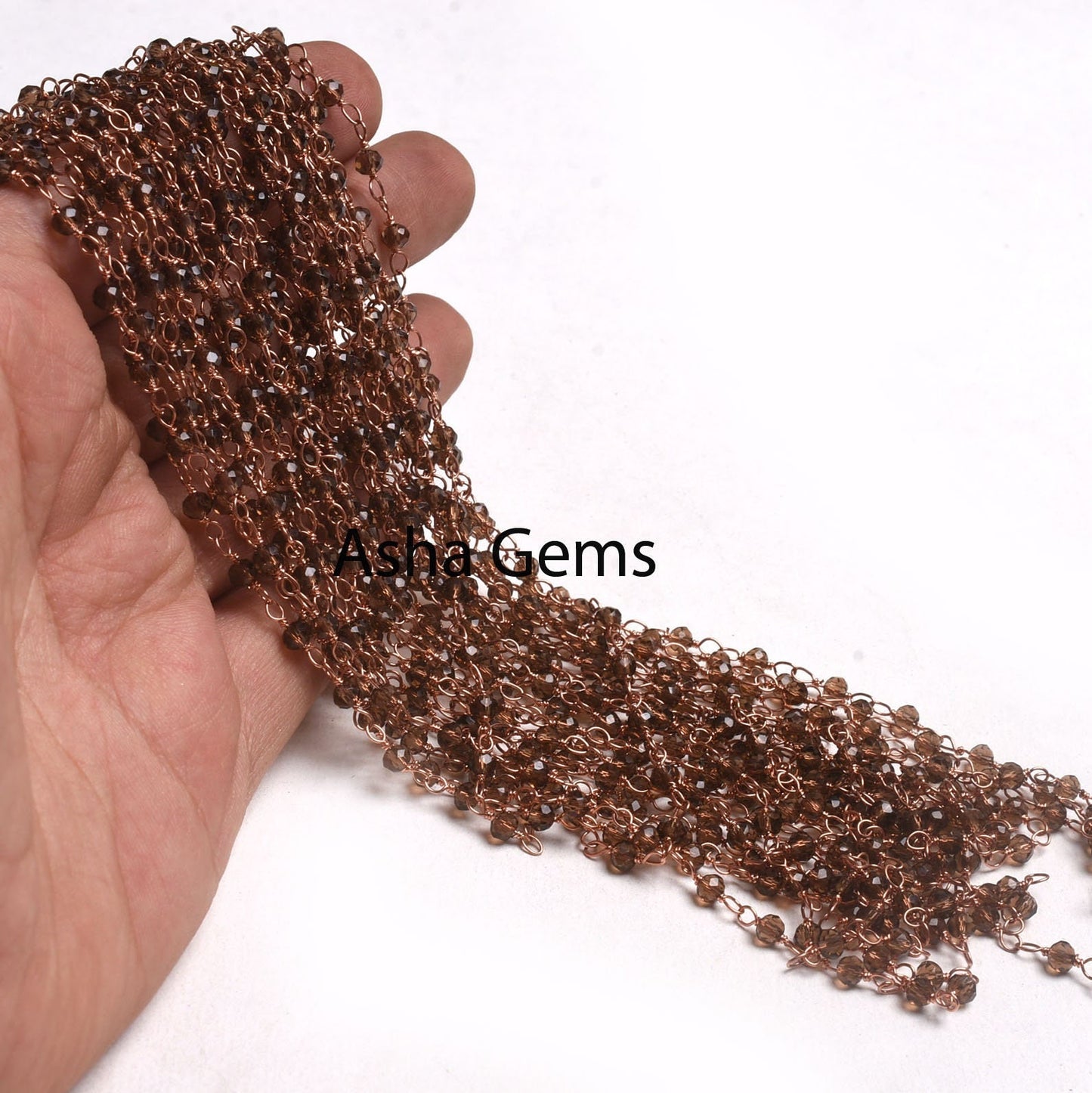 Beautiful Smoky Quartz Hydro faceted Beads Rosary Chain, Rose Gold Plated Wire Wrap Rondelle Beaded Chain handmade For Jewelry Necklace SALE