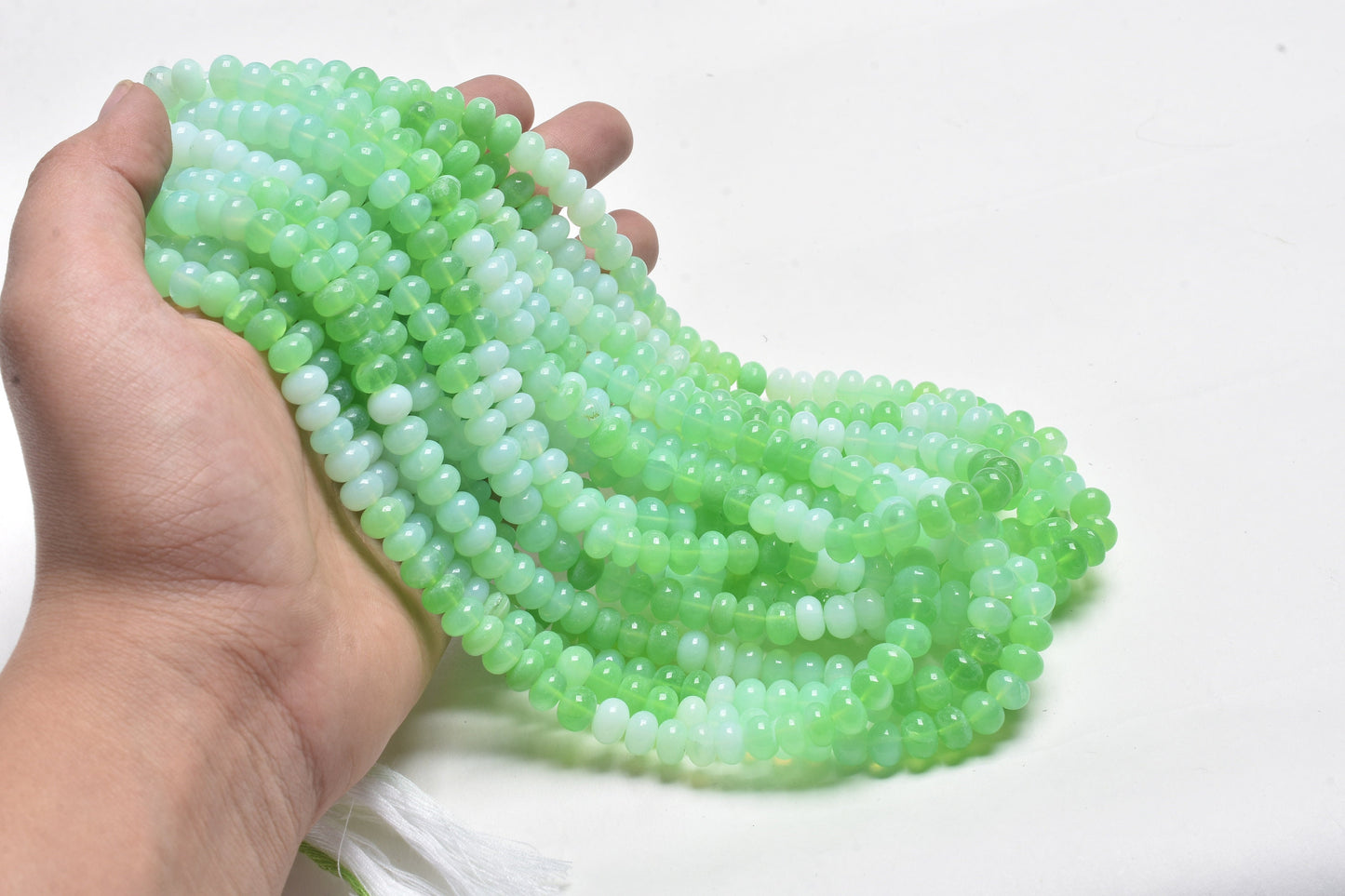 AAA Quality Green Opal Smooth Rondelle Shape Gemstone Loose Beads,16" Pistachio Green Shaded Opal Plain Handmade Beads Jewelry Makings SALE