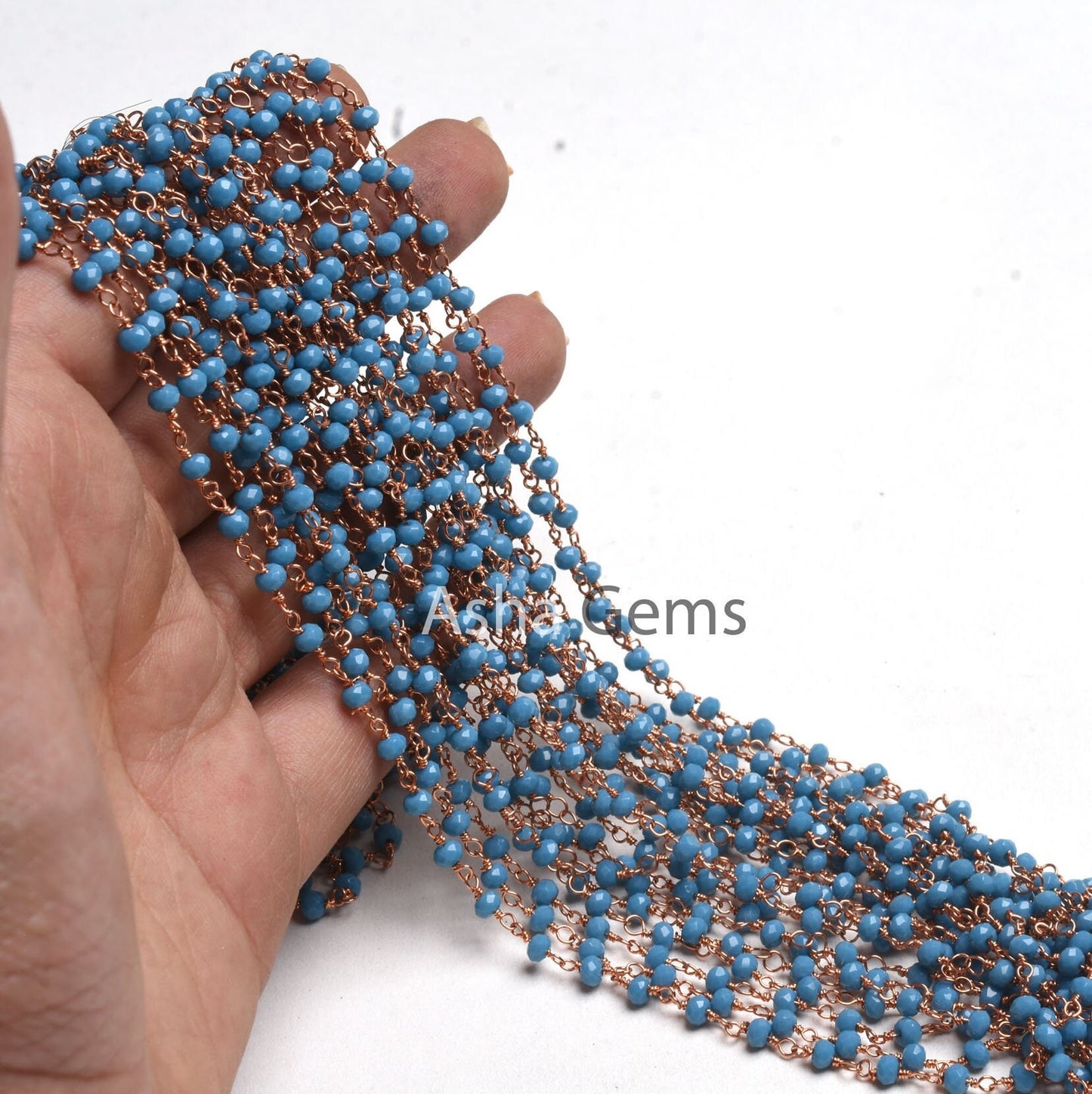 Beautiful Blue Turquoise Hydro Rondelle Micro Cut Beads Rosary Chain Rose Gold Plated Copper Wire Wrap handmade Chains Jewelry Necklace 3 mm