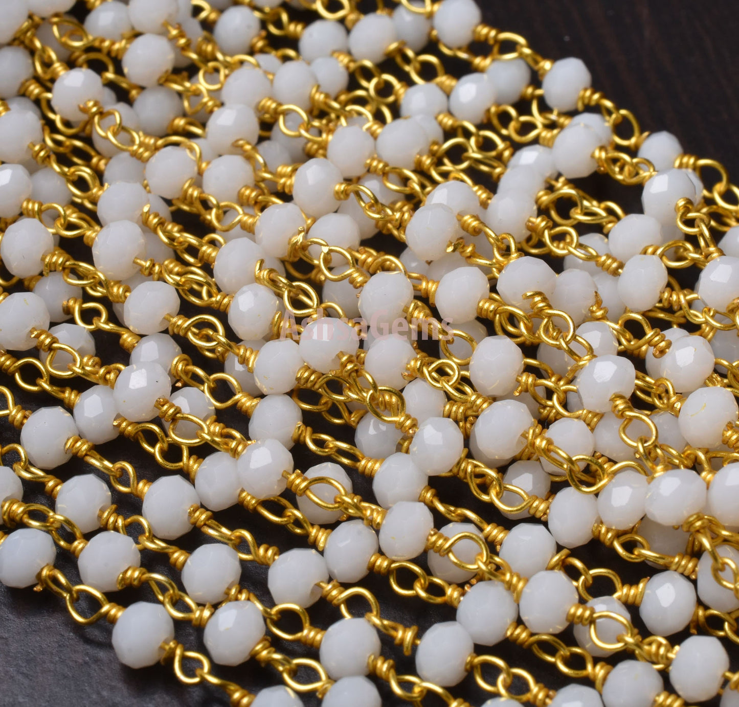 Beautiful White Agate Hydro Rondelle Faceted Beads Rosary Chain,3-3.5 mm Gold Plated Wire Wrap Beaded handmade Chain Rosary Jewelry Necklace