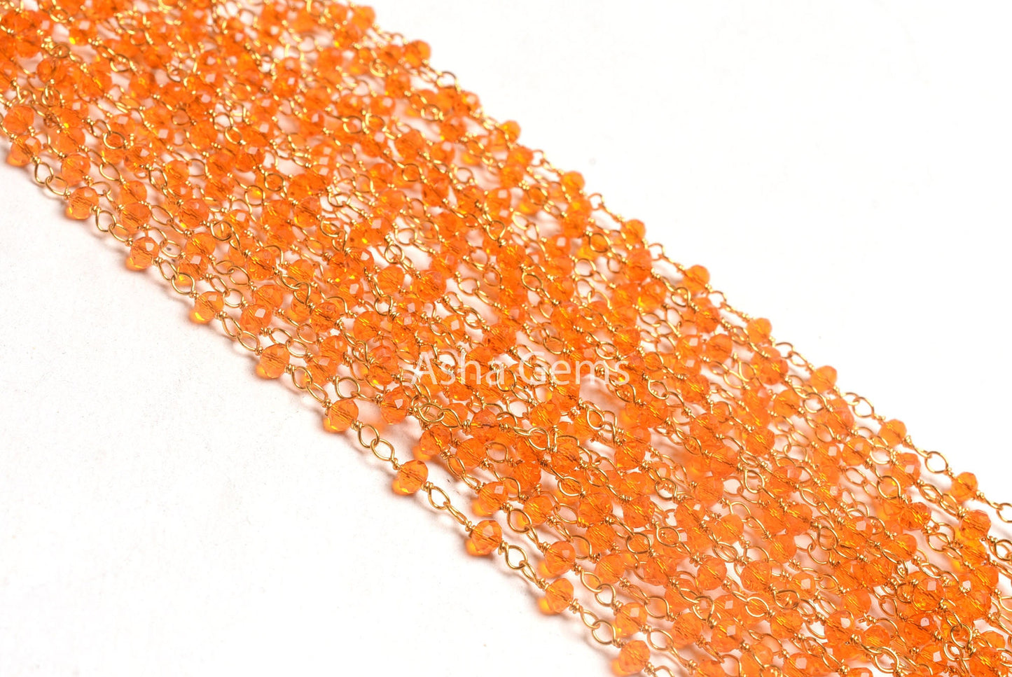 AAA Fanta Orange Hydro Faceted Rondelle Beads Rosary Chain,3-3.5 mm Gold Plated wire Wrap Handmade Rosary Chain By Feet Jewelry making Craft