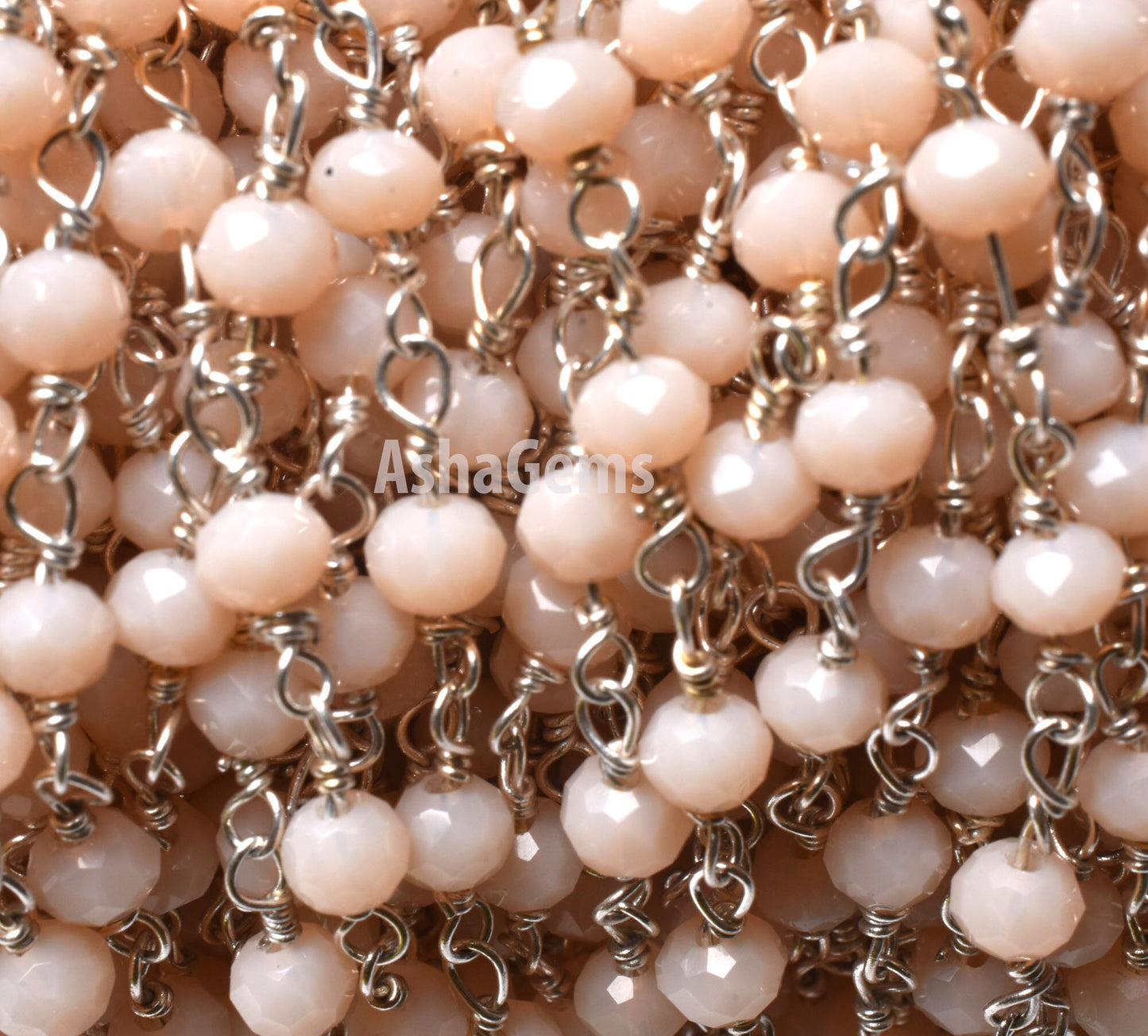 Beautiful Pink Opal Hydro Rondelle Beads Rosary Chain, Silver Plated Wire Wrap 3 mm Beaded handmade Chain Jewelry Making Necklace Handicraft