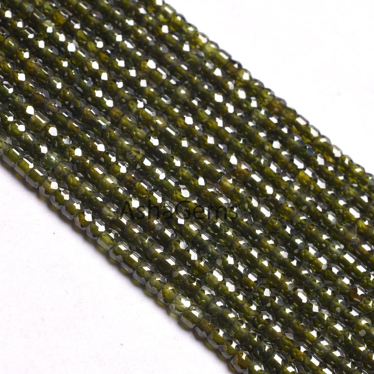 13" Strand Zircon Faceted Beads,3 mm Green Cubic Zirconia Micro Faceted Beads, AAA Hina Green Zircon Machine Cut Rondelle Beads Jewelry SALE