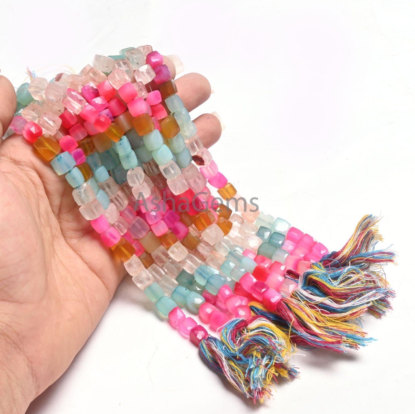 Beautiful Multi Color Chalcedony Faceted 3D Cube Box Gemstone Beads,8" Shaded Chalcedony Box Shape Disco Chalcedony Beads Jewelry handicraft