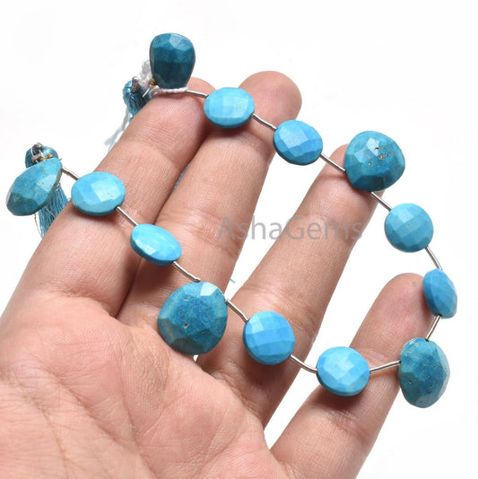 Fine Turquoise Howlite Faceted Coin+ Heart Shape Faceted Beads,8" Blue Turquoise Fancy Shape Gemstone Beads, Howlite Turquoise Beads Jewelry
